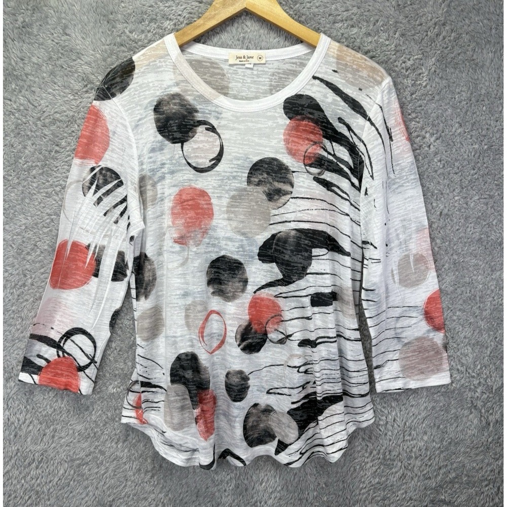 Jess & Jane Womens Medium Abstract Print Tunic Top Artsy Lagenlook Made USA
